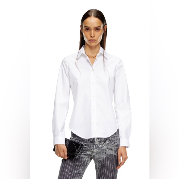 Diesel Women’s Logo Embroidered White Poplin Collar Shirt - C-Gisel-P1 - Picture 1 of 9